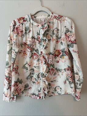 Le Vie Rebecca Taylor Women's Cream Floral Ruffle-Front Blouse